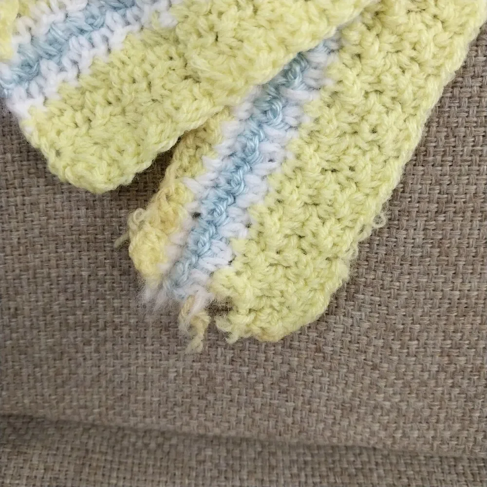 Crochet Knit Baby Toddler Little  Girls Bonnet Hat Yellow Blue White  0-6 Months